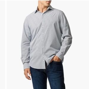 Slim-Fit Men's Dress Shirt in Light Gray Geo Print